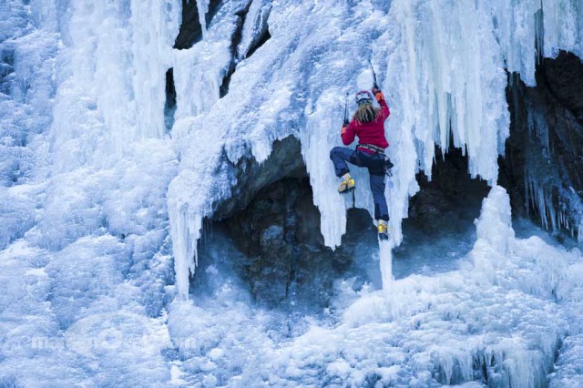 Climber on icefall